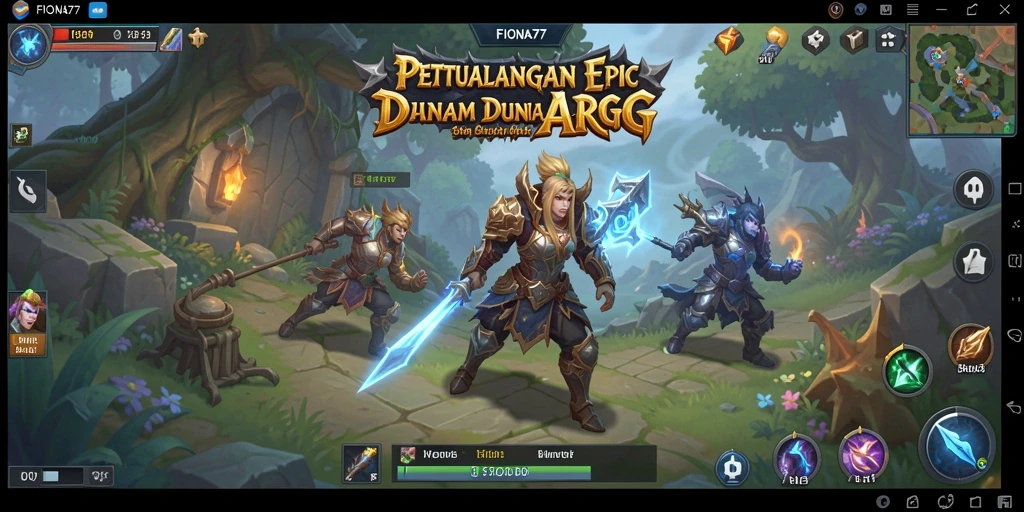 Screenshot gameplay FIONA77 menampilkan karakter heroik dalam pertarungan epik.