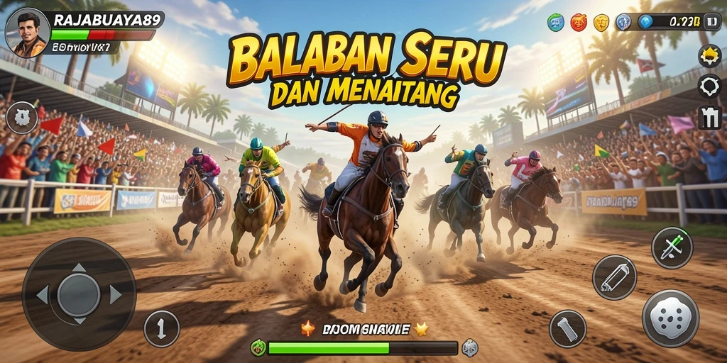 Screenshot gameplay RAJABUAYA89 menunjukkan aksi balapan yang mendebarkan.