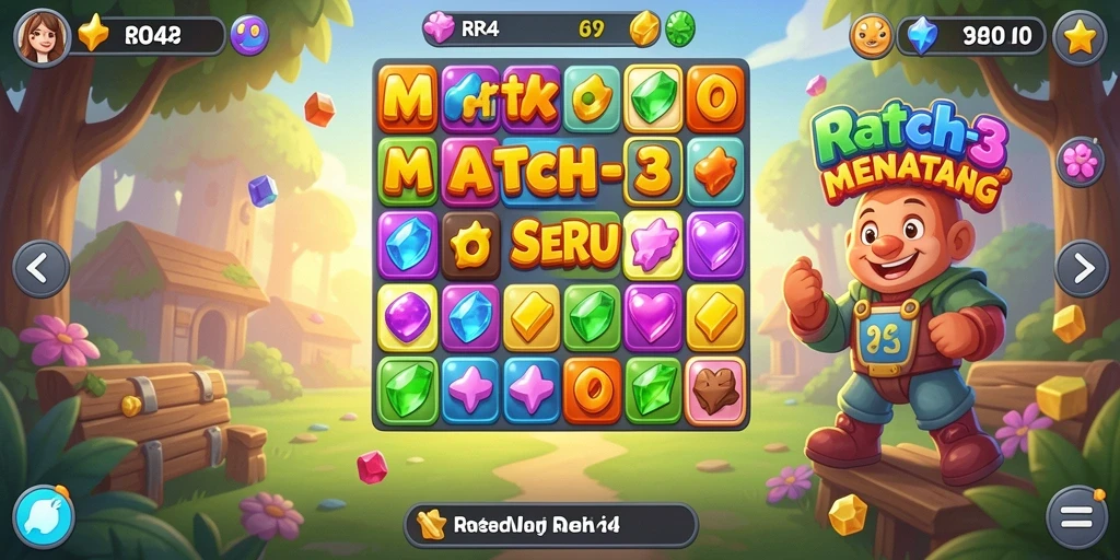 Tampilan gameplay RR44 yang menarik dan penuh warna dari game Match-3.